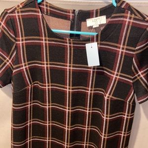 LOFT Small Petite Fall Black and Burgundy Plaid Dress - Brand new with tags!